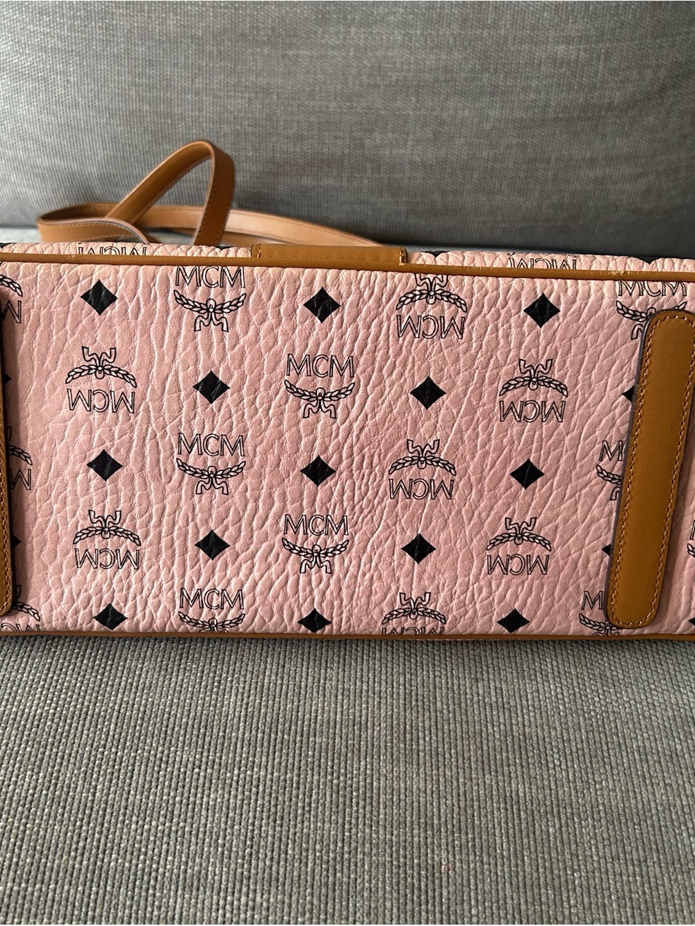 MCM Pink Monogram Tote with Brown Leather Trim - Picture 5 of 10